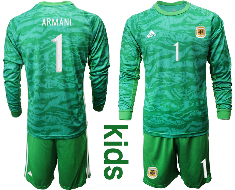 Youth 2020-2021 Season National team Argentina goalkeeper Long sleeve green 1 Soccer Jersey